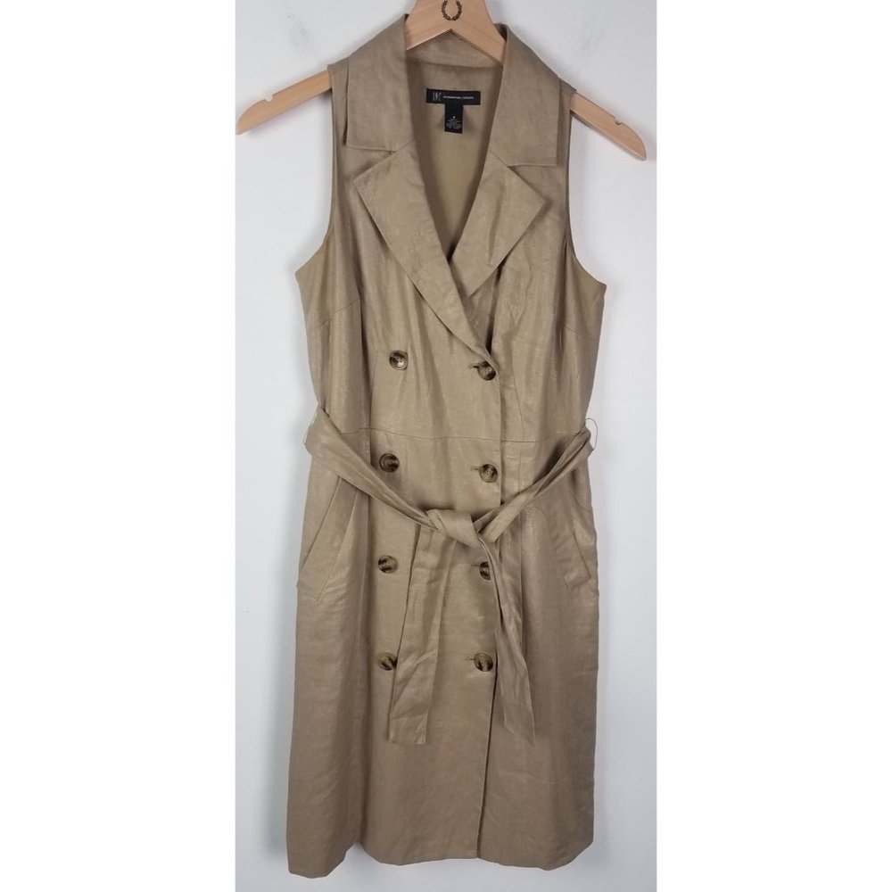 INC International Concept Sz. 4 100% Linen Sleeveless Belted Gold Metallic Dress